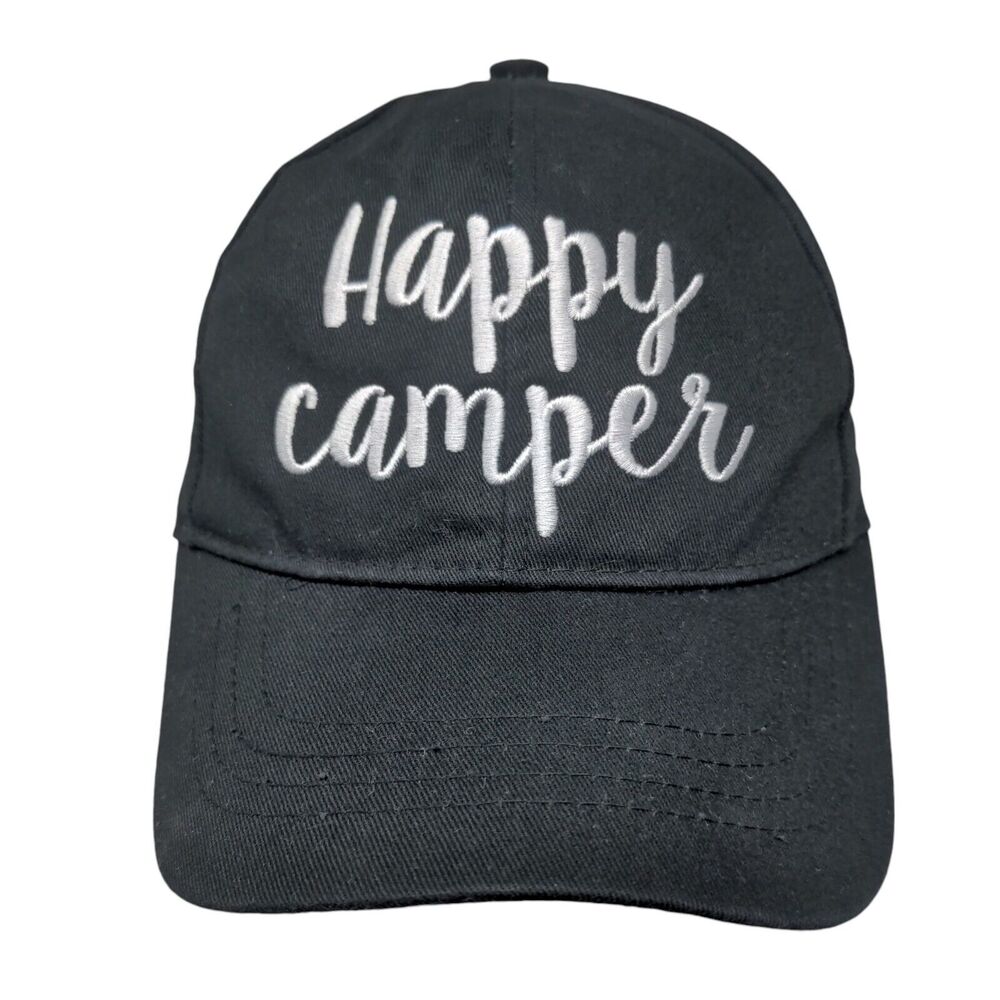 Happy Camper Strapback Hat Black One Size Embroidered C.C Exclusives